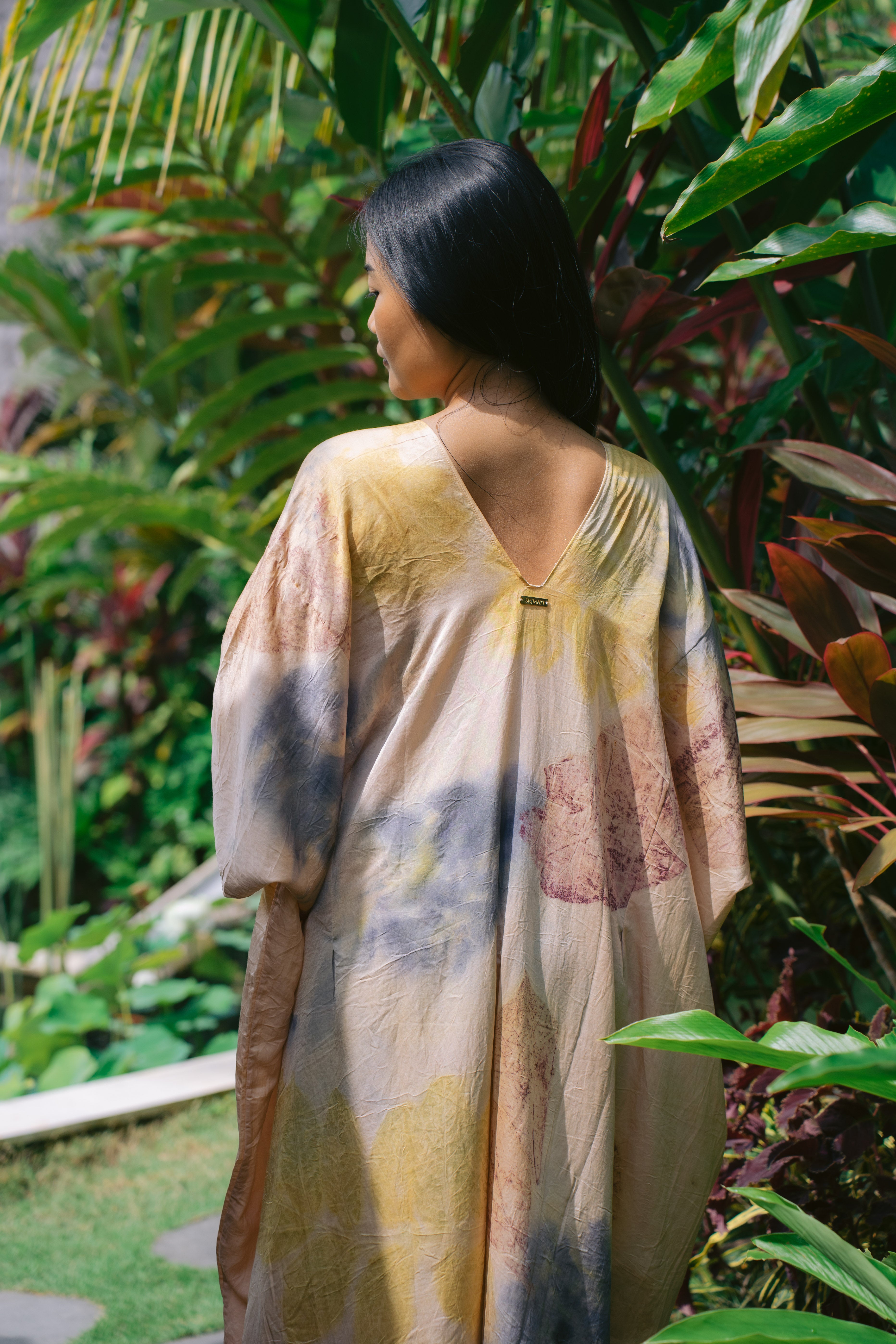 The Parvati – Pink Yellow, Purple, Red & Green Cotton Silk Eco Print Dress